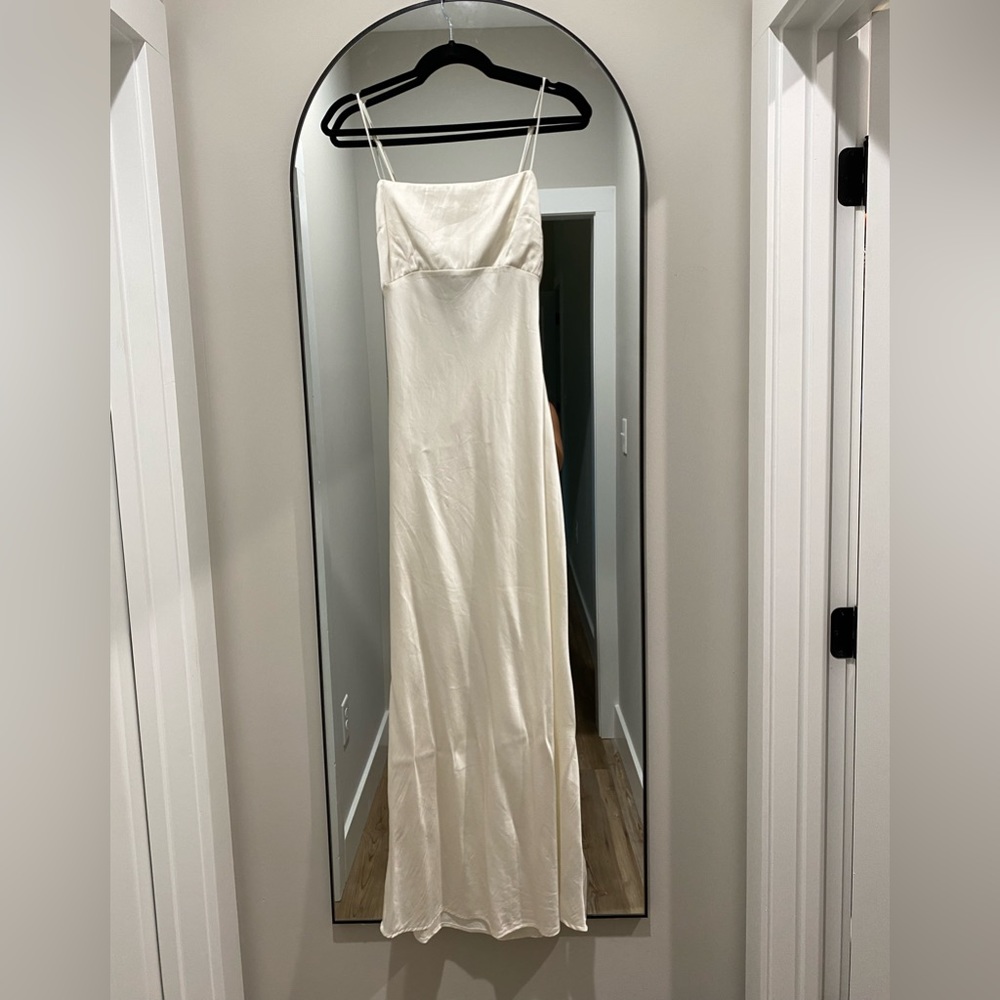 Abercrombie Silk Low Back Long Dress in white